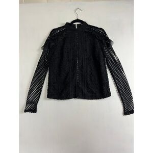 Ina Top Women's Small Eyelet Black Zip Back‎ Long Sleeve